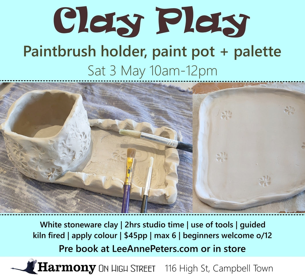 CLAY PLAY - Paintbrush holder, paint pot + palette