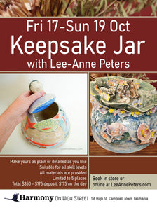 Clay Workshop - Keepsake Jar - 17,18,19 Oct - deposit